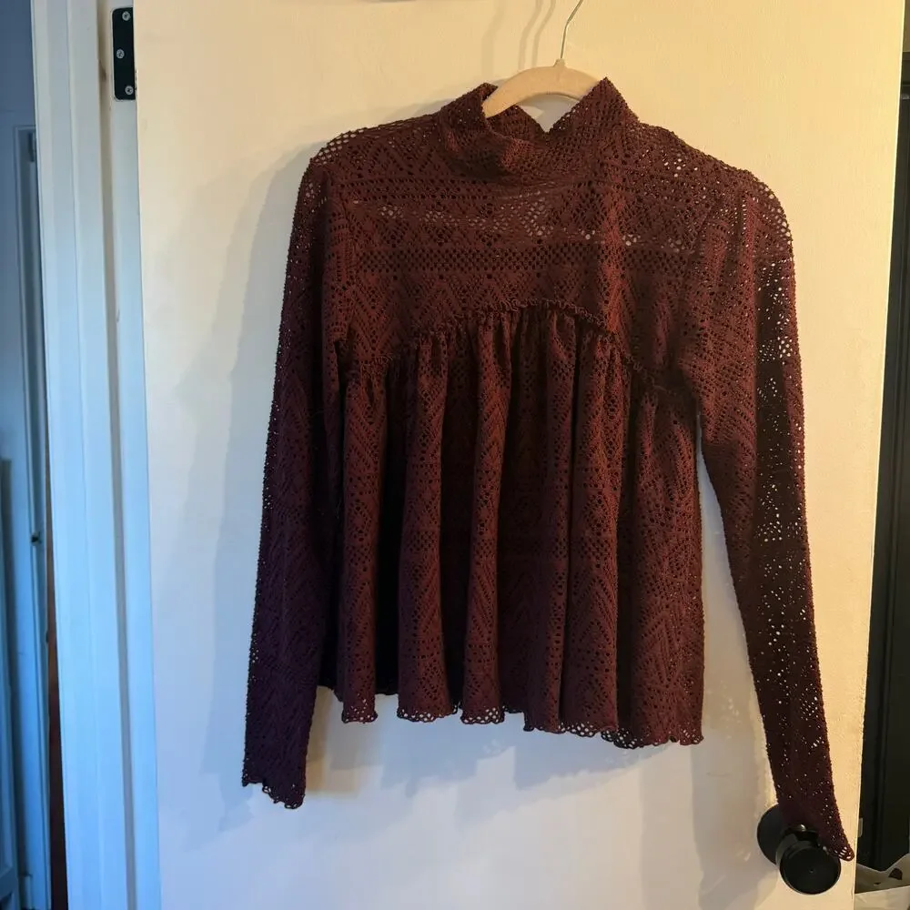 Free People Beach About Time Top Burgundy Lace Tunic Top Small